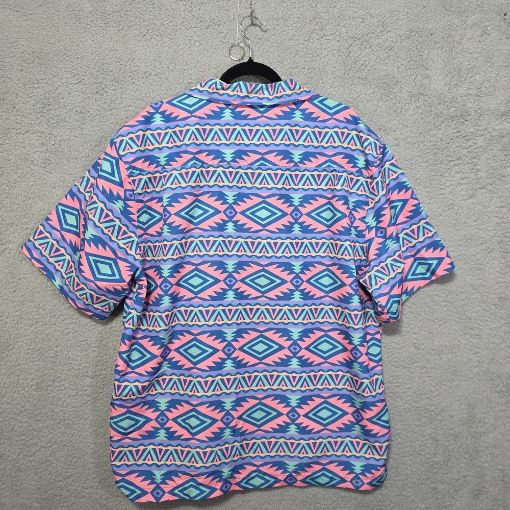 Spicy Tuna Mens Button Front Short Sleeve Aztec Pink Blue Green Shirt Large - Picture 2 of 6